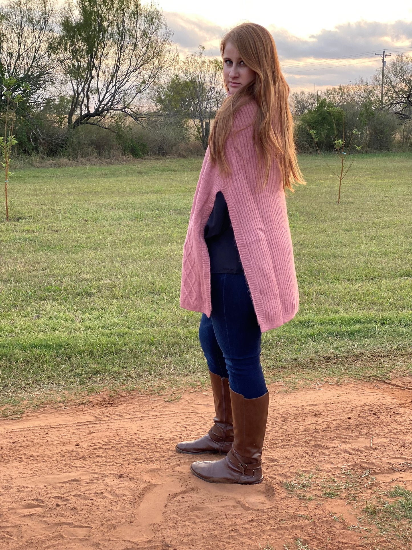 Dusty Pink Sweater Poncho