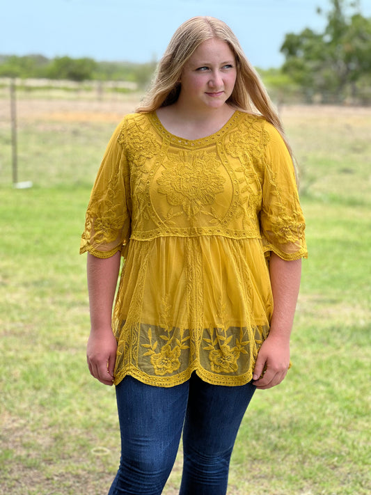 Yellow Floral Embroidered Blouse