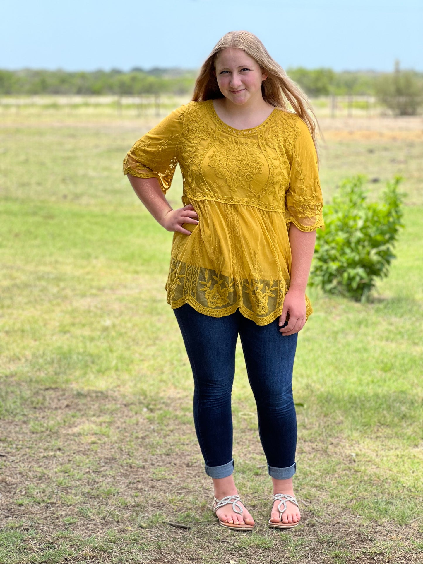 Yellow Floral Embroidered Blouse
