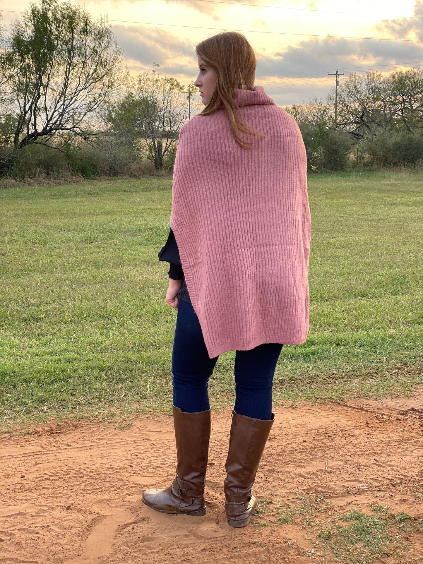 Dusty Pink Sweater Poncho